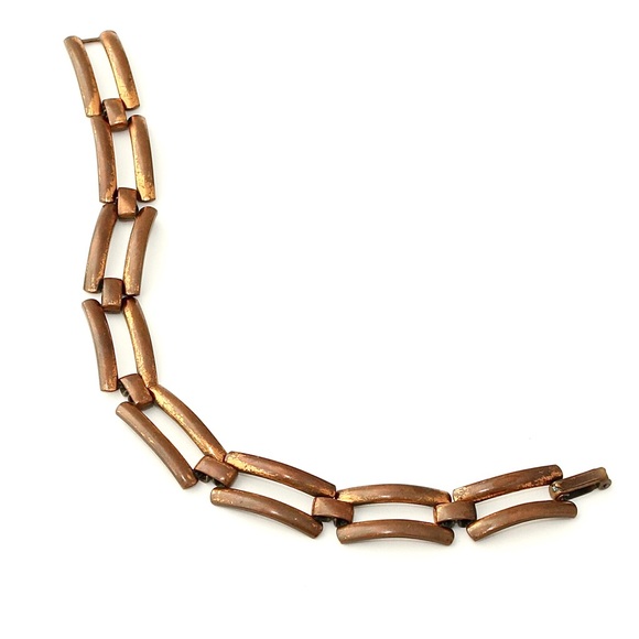 Vintage Solid Copper Link Bracelet Open Rectangle Panel Women’s 6.5” Long - Picture 2 of 4